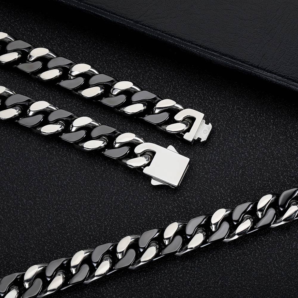 Black and Steel Two-tone Cuban Link Chain