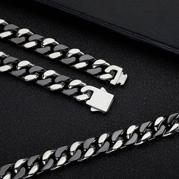 Black and Steel Two-tone Cuban Link Chain