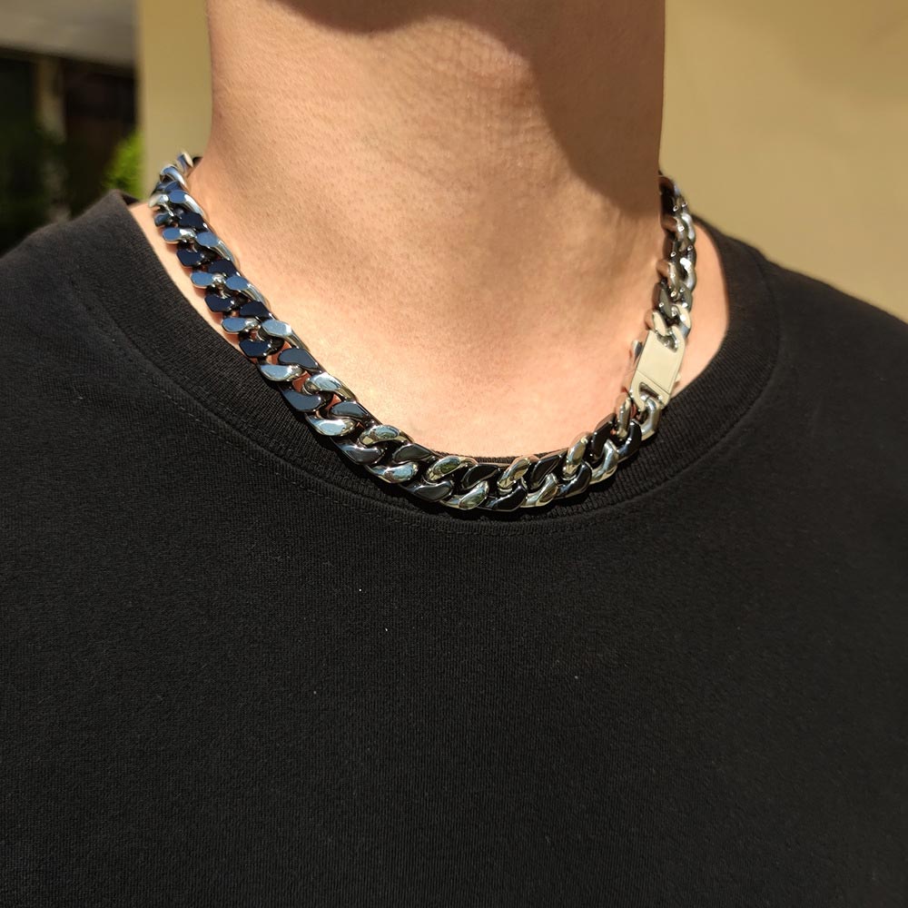 Black and Steel Two-tone Cuban Link Chain