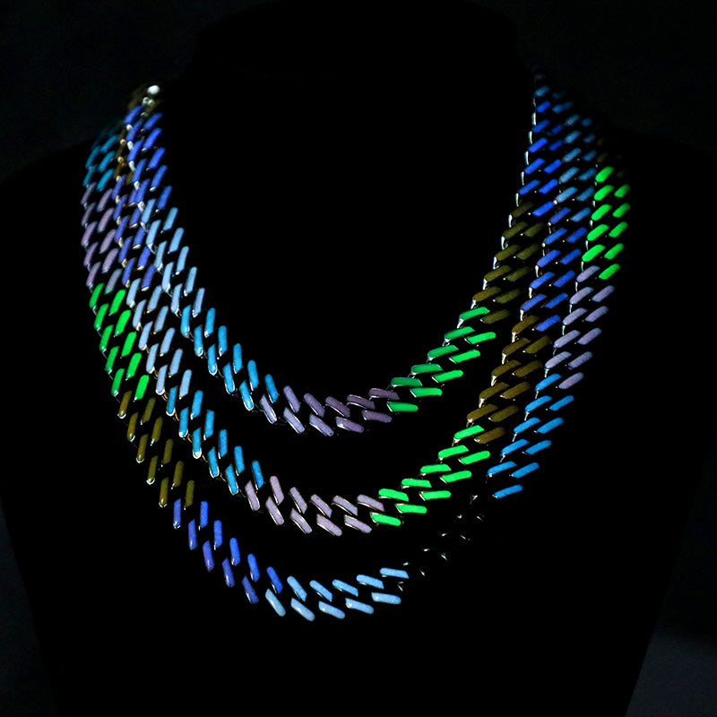 Multi-Color Enamel Prong Cuban Chain