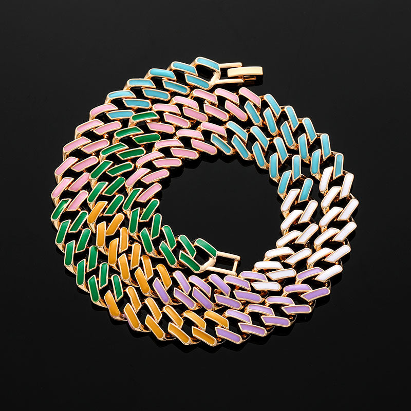 Multi-Color Enamel Prong Cuban Chain