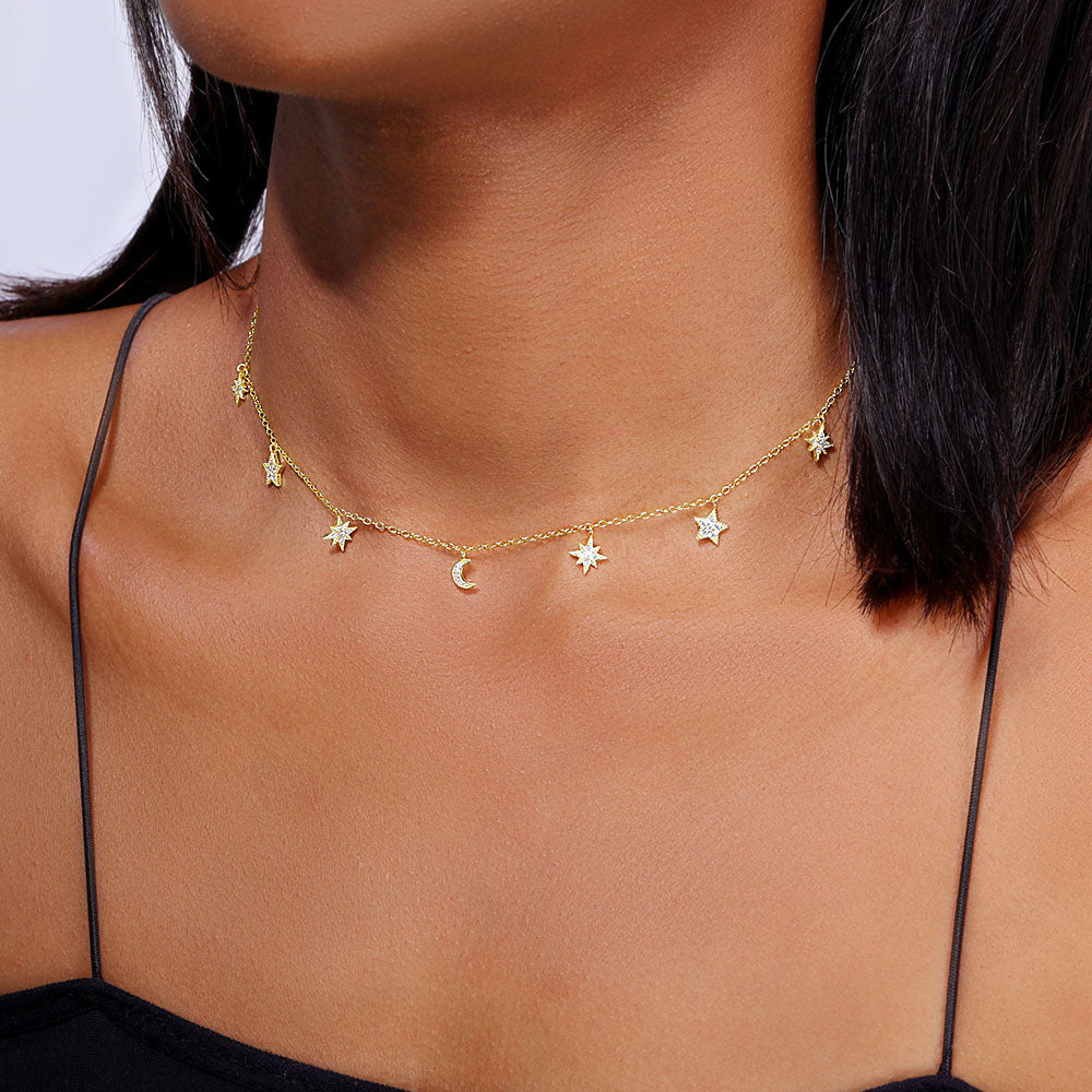 Iced Symmetrical Star Moon Necklace