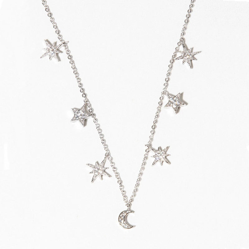 Iced Symmetrical Star Moon Necklace
