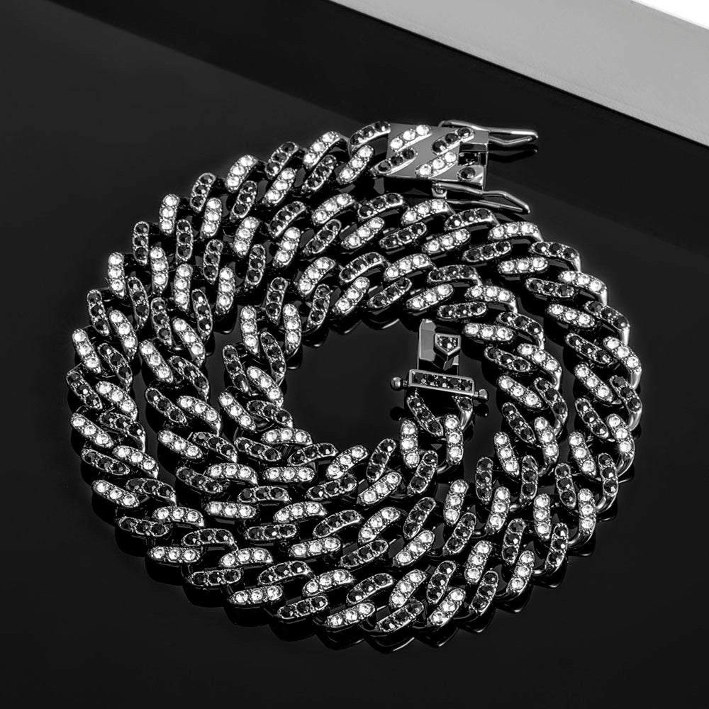 Black & White Stones Cuban Chain