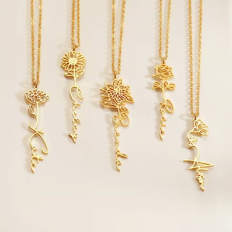 Birth Flower Name Necklace