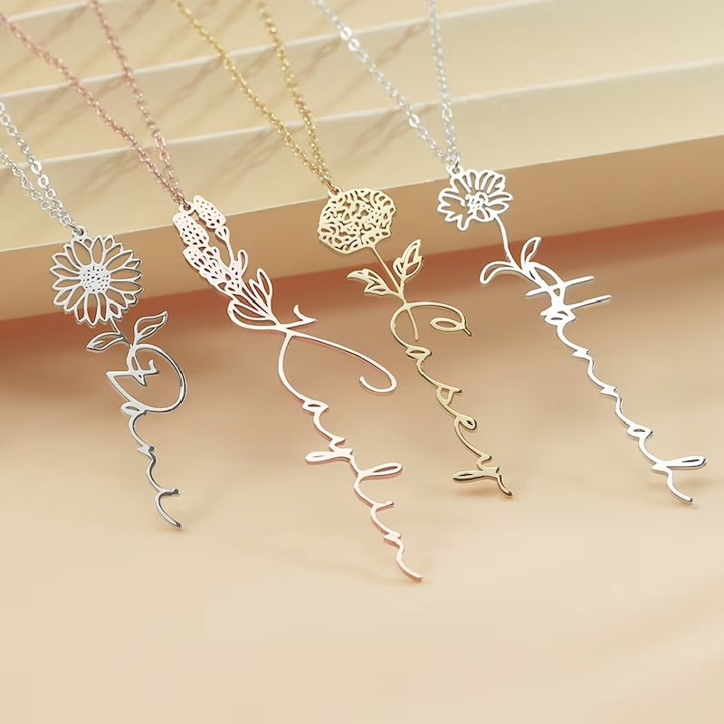Birth Flower Name Necklace