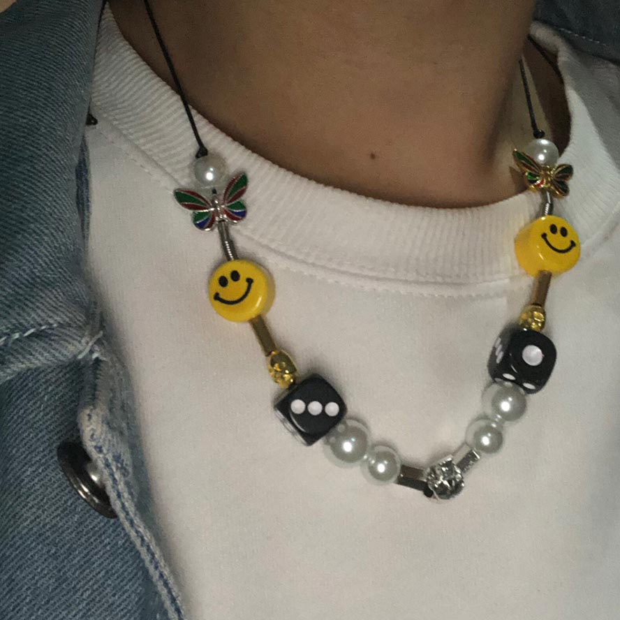 Fashion Rapper Dice Pearl Necklace