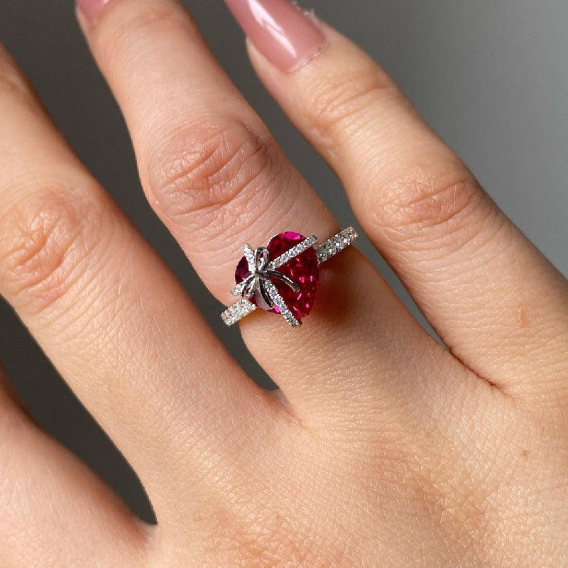 Butterfly Knot Heart Engagement Ring
