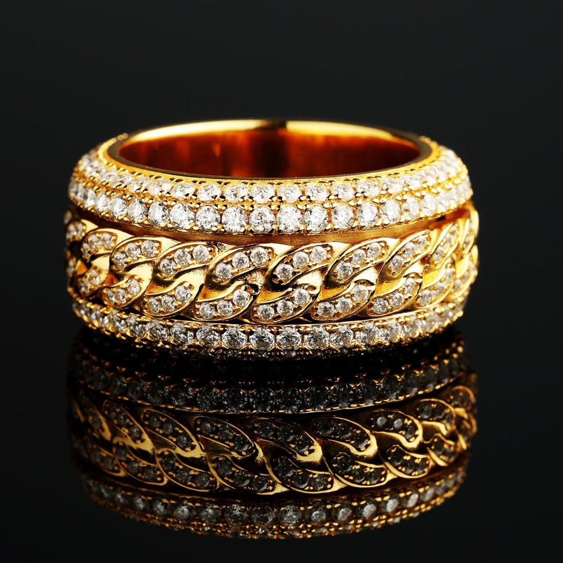 Micro Paved Moissanite Rotatable Cuban Link Ring