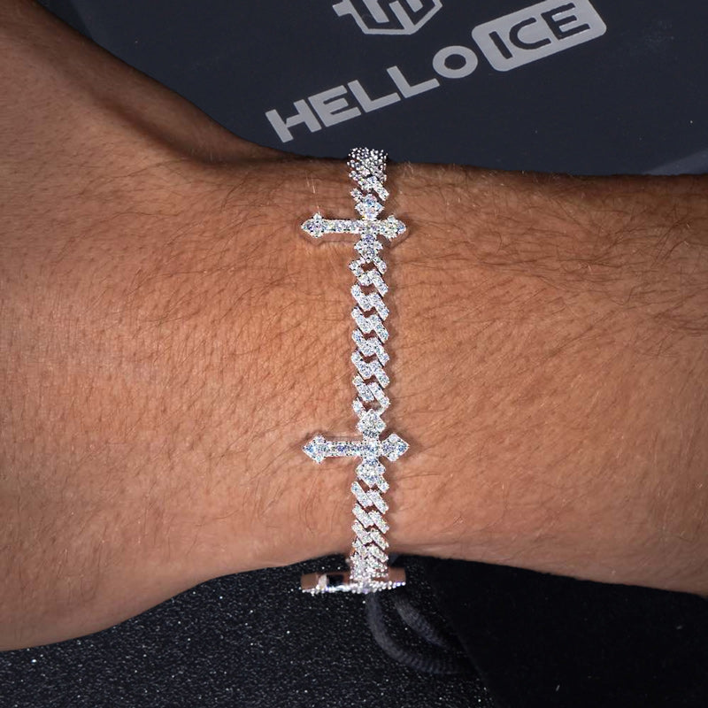 Cross Cuban Bracelet In White Gold