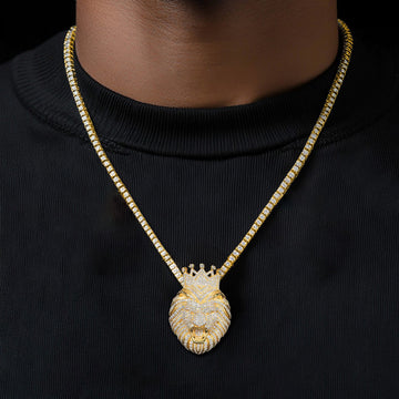 Moissanite Crown Lion Head Pendant