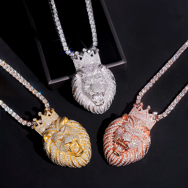 Moissanite Crown Lion Head Pendant